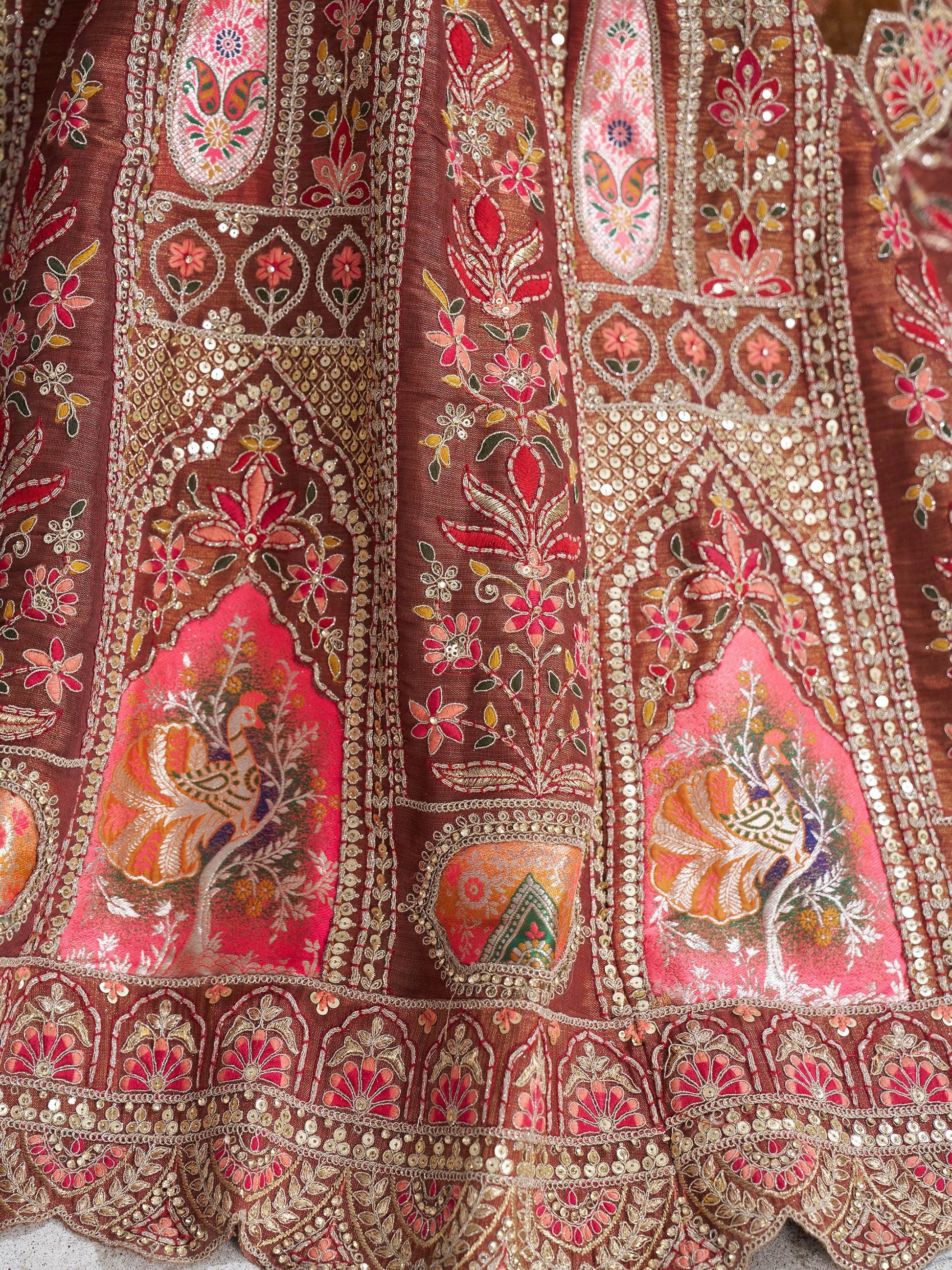 Amazing Brown Sequins Banarasi Silk Designer Lehenga Choli - Zeel Clothing