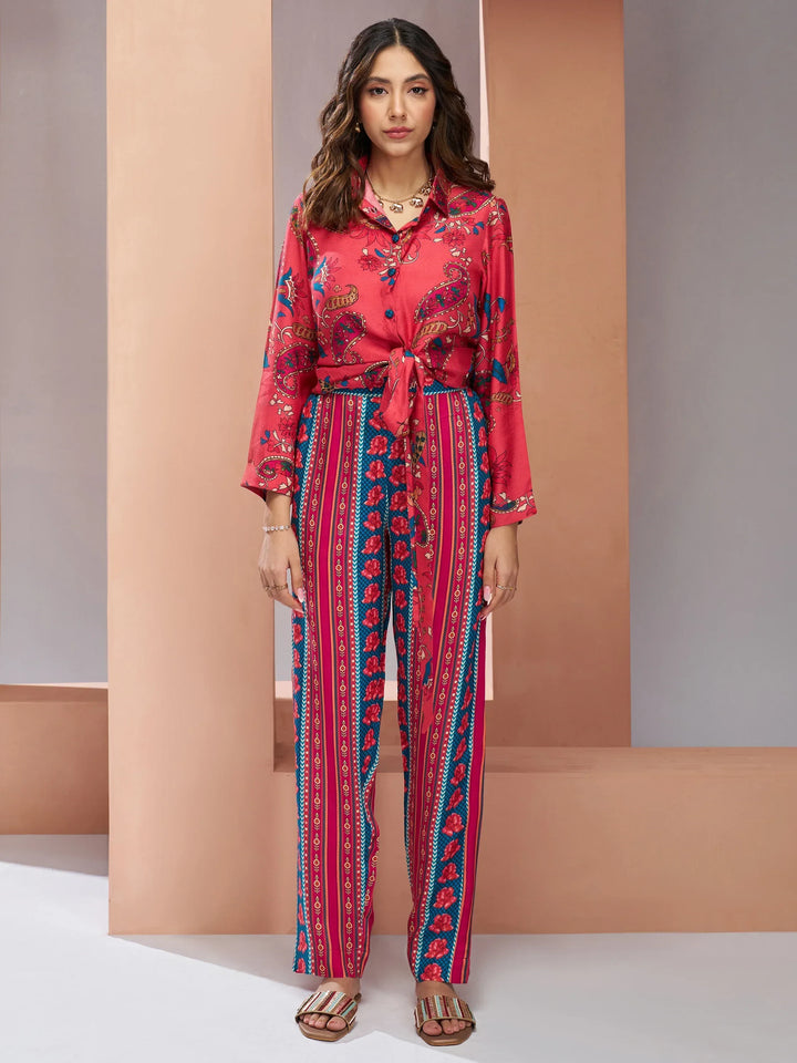 Amazing Coral Pink Digital Printed Muslin Silk Co-Ord Set - Zeel Clothing