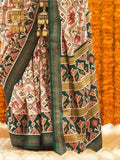 Amazing Cream & Green Patola Printed Silk Saree With Blouse - Zeel Clothing