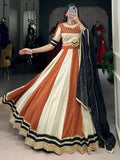 Amazing Cream & Orange Lace Border Chinon Navratri Special Lehenga Choli - Zeel Clothing