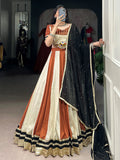 Amazing Cream & Orange Lace Border Chinon Navratri Special Lehenga Choli - Zeel Clothing