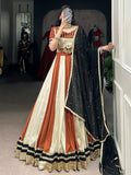 Amazing Cream & Orange Lace Border Chinon Navratri Special Lehenga Choli - Zeel Clothing