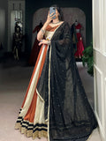 Amazing Cream & Orange Lace Border Chinon Navratri Special Lehenga Choli - Zeel Clothing