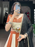 Amazing Cream & Orange Lace Border Chinon Navratri Special Lehenga Choli - Zeel Clothing