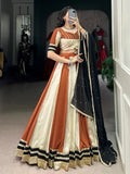 Amazing Cream & Orange Lace Border Chinon Navratri Special Lehenga Choli - Zeel Clothing