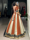 Amazing Cream & Orange Lace Border Chinon Navratri Special Lehenga Choli - Zeel Clothing