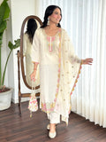 Amazing Cream Embroidered Chanderi Silk Traditional Pant Suit - Zeel Clothing