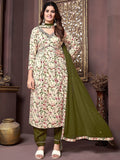Amazing Cream Floral Printed Rayon Readymade Salwar Kameez - Zeel Clothing