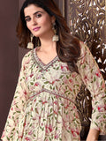 Amazing Cream Floral Printed Rayon Readymade Salwar Kameez - Zeel Clothing