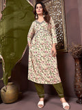 Amazing Cream Floral Printed Rayon Readymade Salwar Kameez - Zeel Clothing