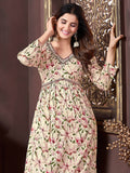 Amazing Cream Floral Printed Rayon Readymade Salwar Kameez - Zeel Clothing