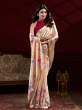 Amazing Cream Floral Printed Satin Casual Wear Saree With Blouse - Zeel Clothing