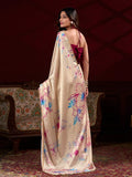 Amazing Cream Floral Printed Satin Casual Wear Saree With Blouse - Zeel Clothing