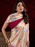 Amazing Cream Floral Printed Satin Casual Wear Saree With Blouse - Zeel Clothing