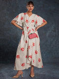 Amazing Cream Printed Linen Western Wear Long Dress - Zeel Clothing