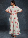 Amazing Cream Printed Linen Western Wear Long Dress - Zeel Clothing