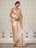Amazing Cream Zari Weaving Banarasi Silk Traditional Saree With Blouse - Zeel Clothing