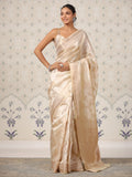 Amazing Cream Zari Weaving Banarasi Silk Traditional Saree With Blouse - Zeel Clothing