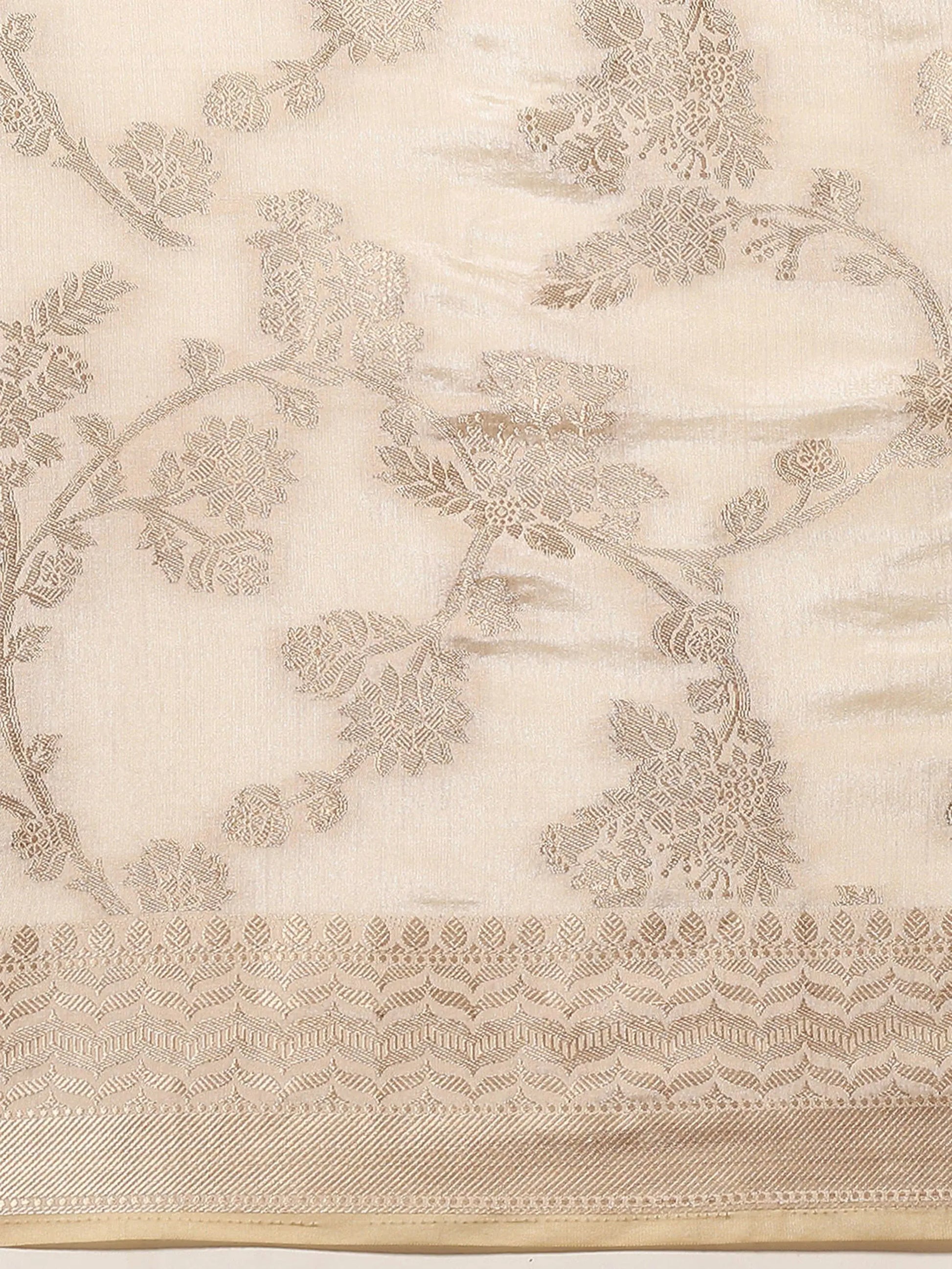 Amazing Cream Zari Weaving Banarasi Silk Traditional Saree With Blouse - Zeel Clothing
