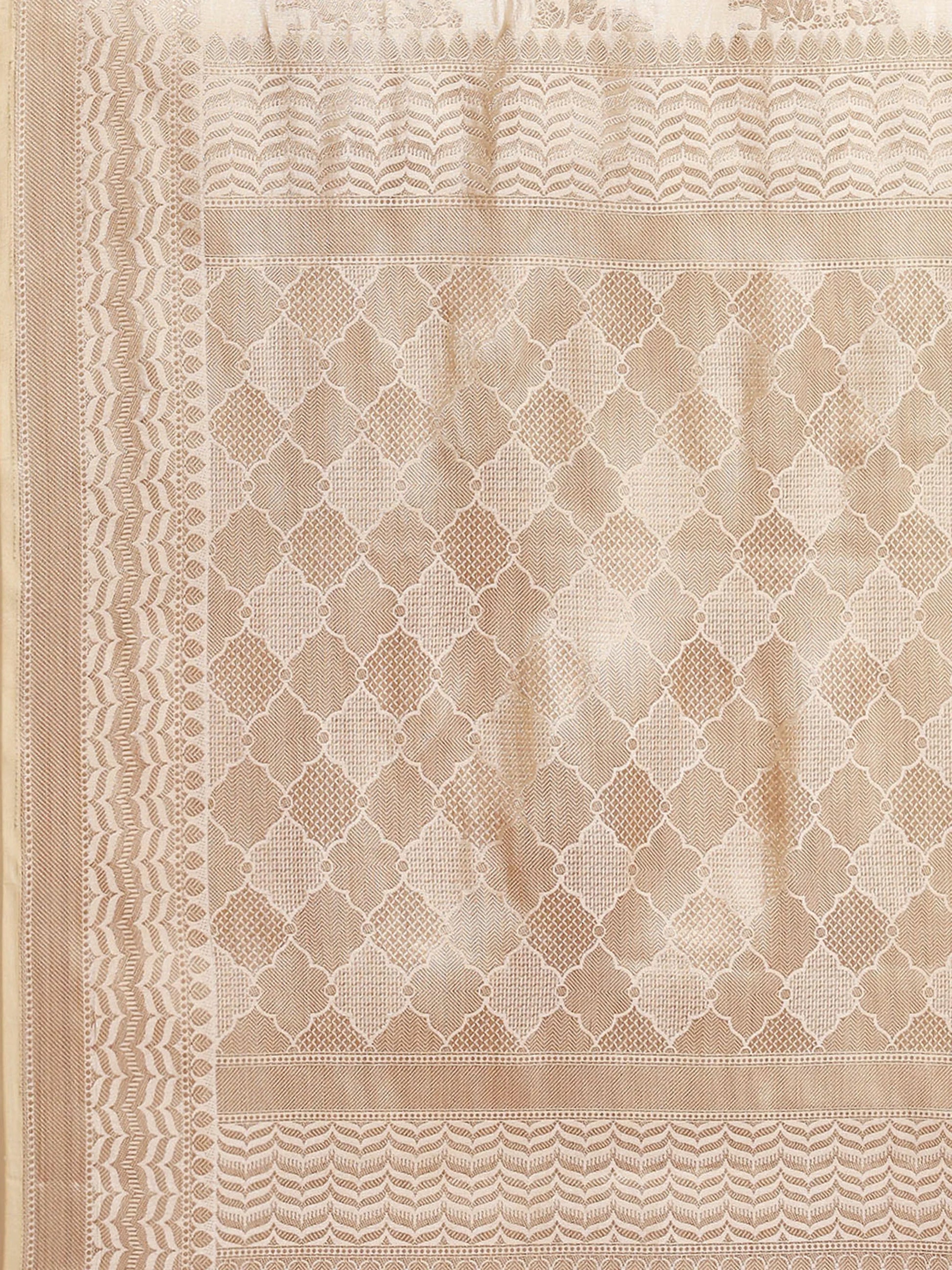 Amazing Cream Zari Weaving Banarasi Silk Traditional Saree With Blouse - Zeel Clothing