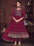 Amazing Dark Pink Embroidered Georgette Reception Wear Anarkali Suit - Zeel Clothing