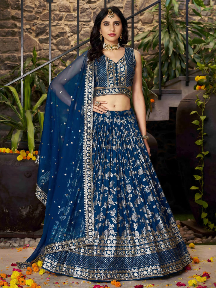 Amazing Dove Blue Silk Embroidery Zari Party Wear Lehenga Choli - Zeel Clothing