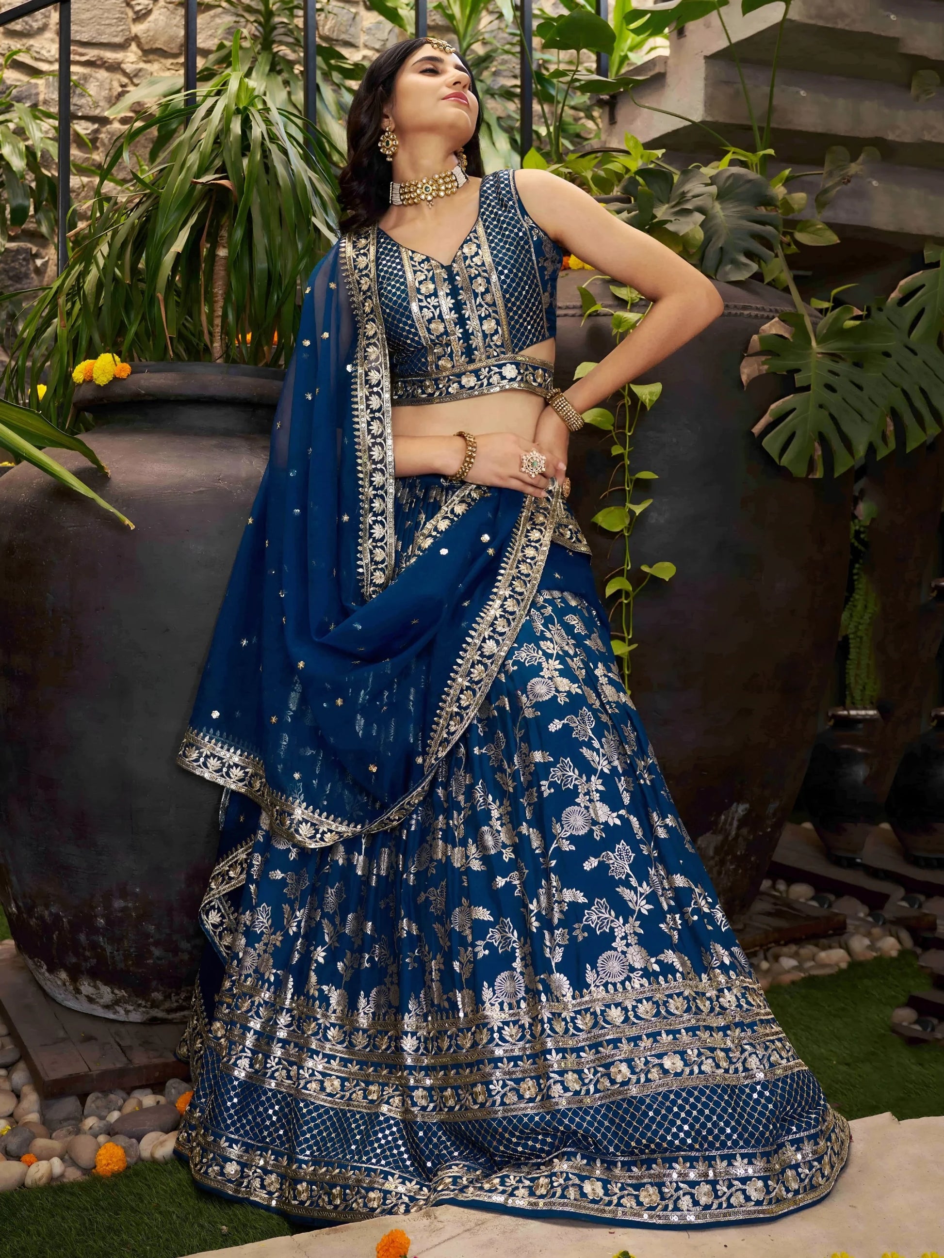 Amazing Dove Blue Silk Embroidery Zari Party Wear Lehenga Choli - Zeel Clothing