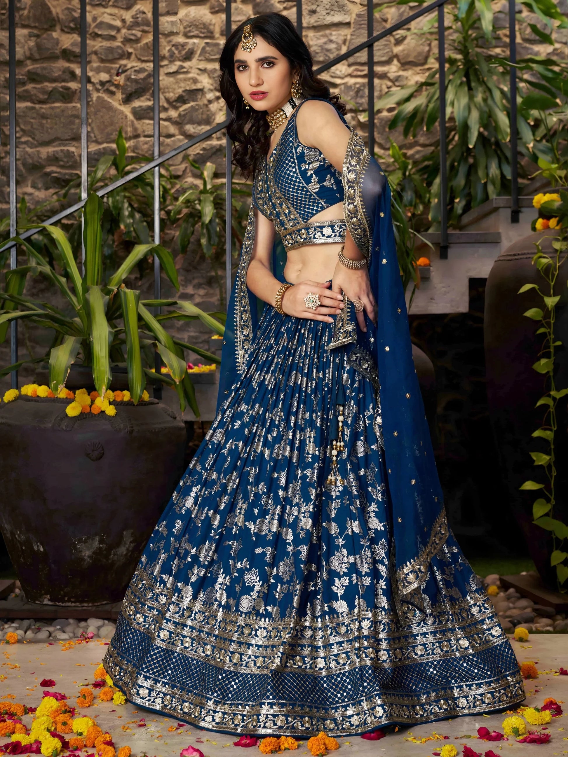 Amazing Dove Blue Silk Embroidery Zari Party Wear Lehenga Choli - Zeel Clothing
