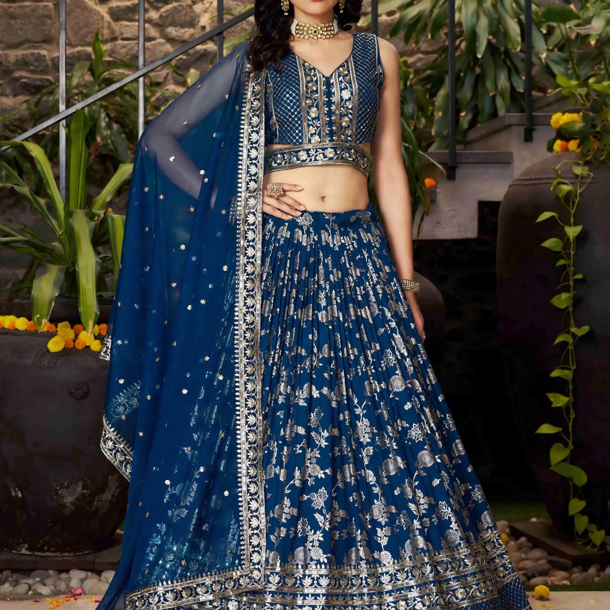 Amazing Dove Blue Silk Embroidery Zari Party Wear Lehenga Choli - Zeel Clothing