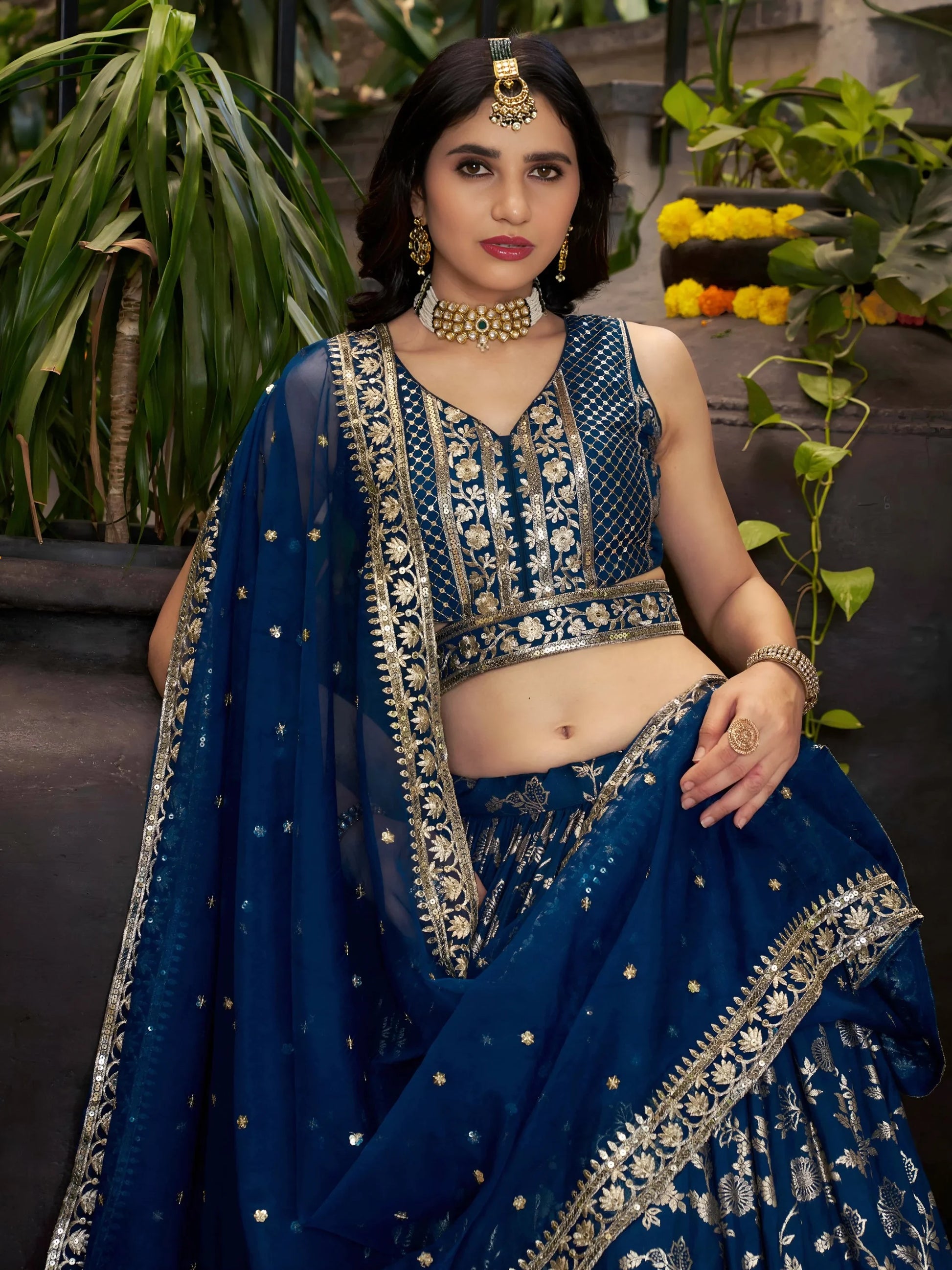 Amazing Dove Blue Silk Embroidery Zari Party Wear Lehenga Choli - Zeel Clothing