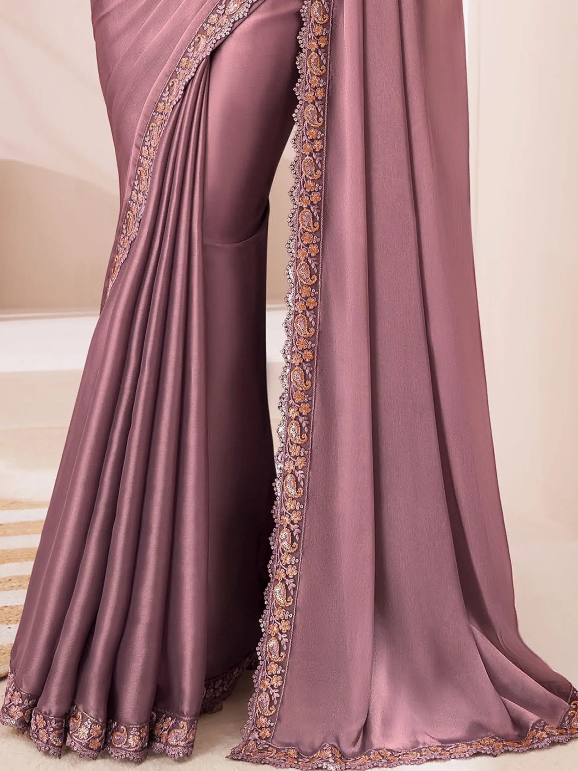 Amazing Dusty Pink Embroidered Georgette Designer Saree With Blouse - Zeel Clothing
