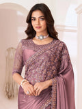 Amazing Dusty Pink Embroidered Georgette Designer Saree With Blouse - Zeel Clothing