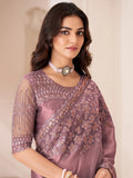 Amazing Dusty Pink Embroidered Georgette Designer Saree With Blouse - Zeel Clothing