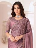 Amazing Dusty Pink Embroidered Georgette Designer Saree With Blouse - Zeel Clothing