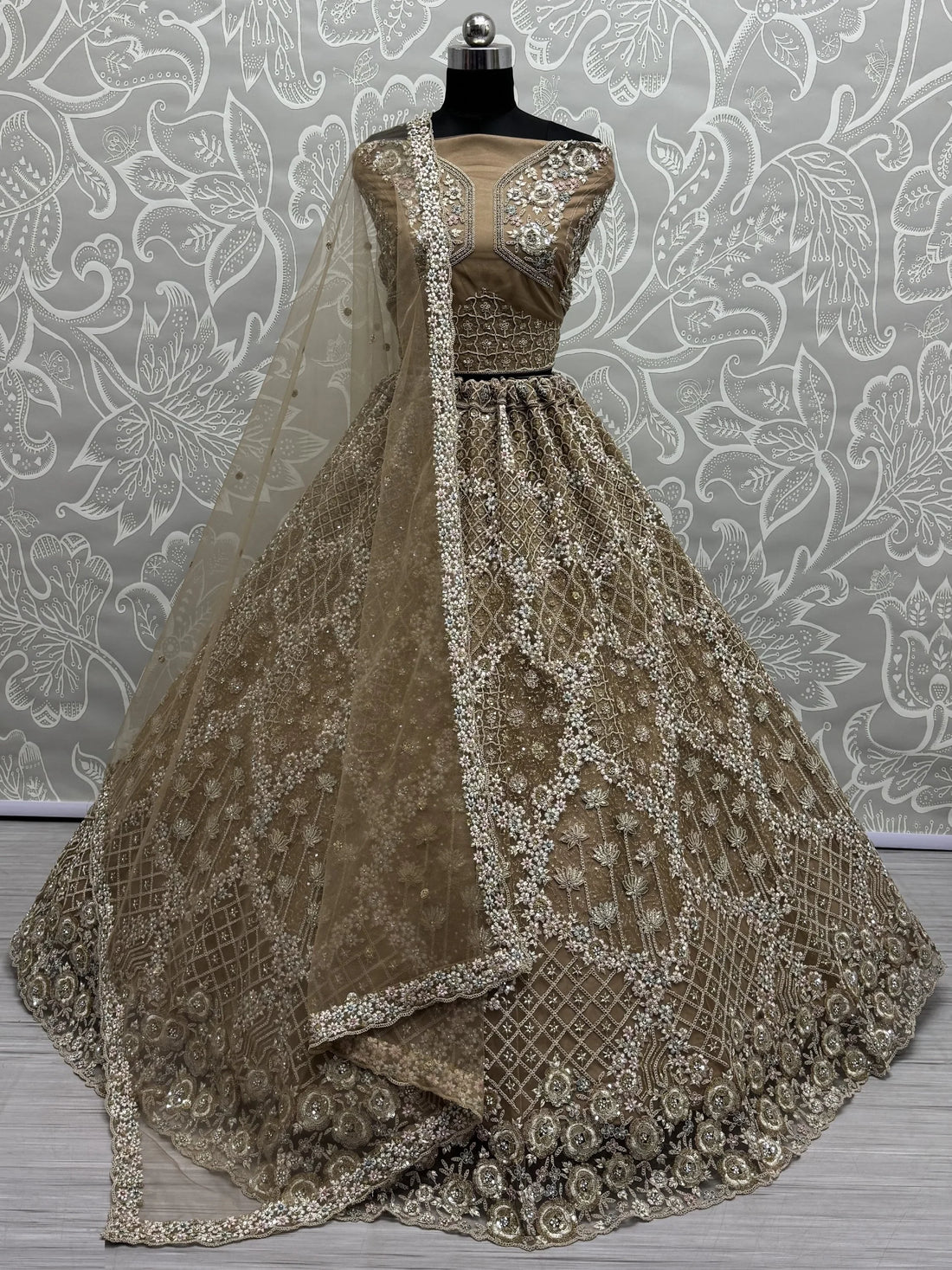 Amazing Golden Zirkon Work Net Engagement Wear Lehenga Choli - Zeel Clothing