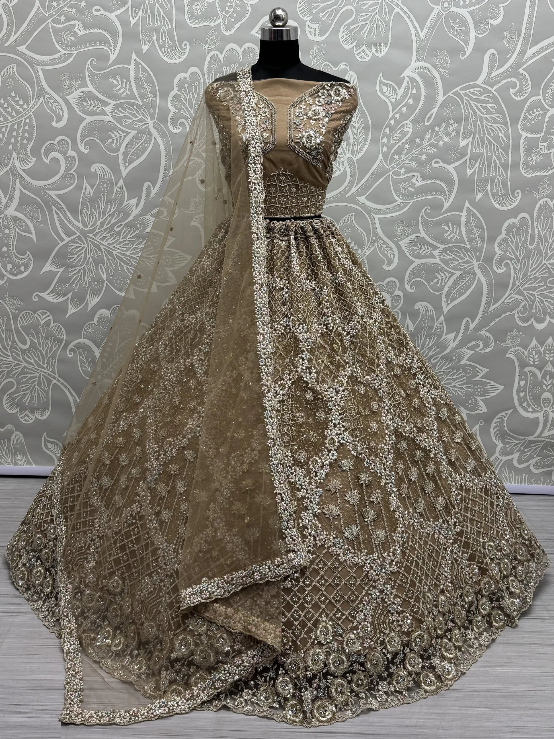 Amazing Golden Zirkon Work Net Engagement Wear Lehenga Choli - Zeel Clothing