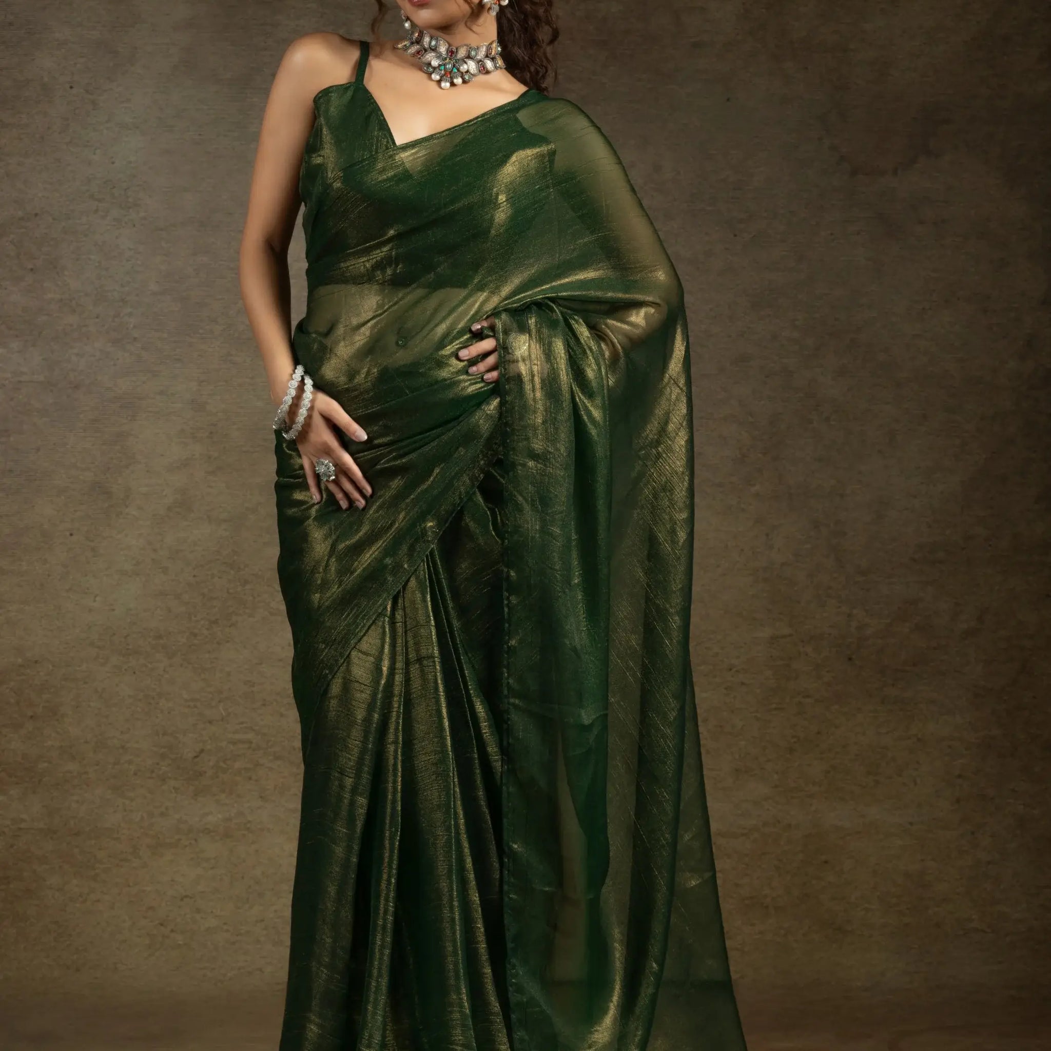 Amazing Green Chiffon Bollywood Pre-Stitched Saree With Blouse - Zeel Clothing