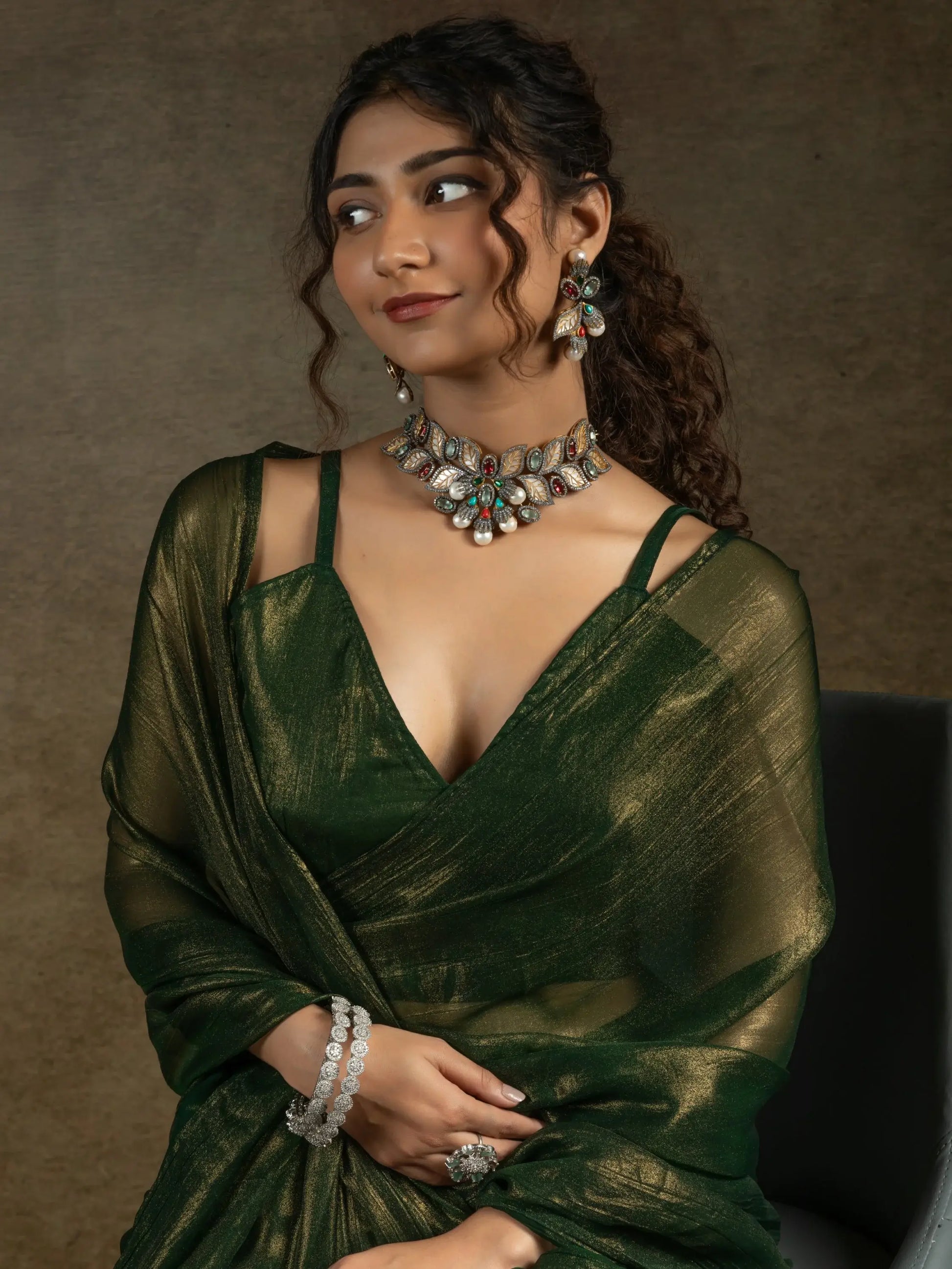 Amazing Green Chiffon Bollywood Pre-Stitched Saree With Blouse - Zeel Clothing