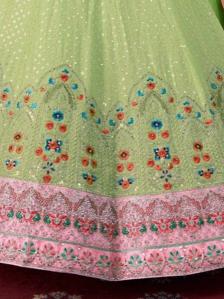 Amazing Green Embroidered Georgette Sangeet Wear Lehenga Choli With Dupatta - Zeel Clothing
