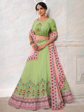 Amazing Green Embroidered Georgette Sangeet Wear Lehenga Choli With Dupatta - Zeel Clothing