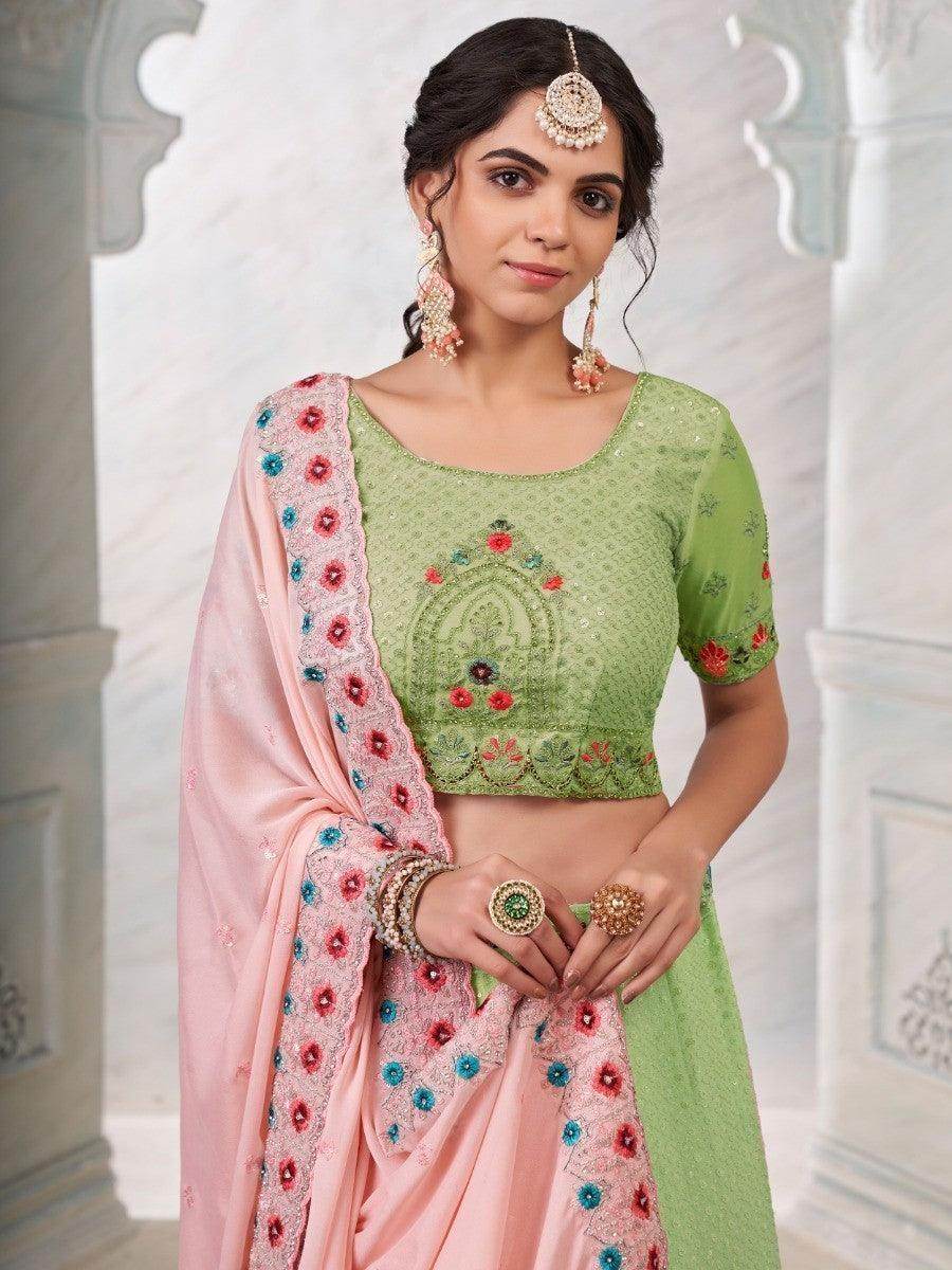 Amazing Green Embroidered Georgette Sangeet Wear Lehenga Choli With Dupatta - Zeel Clothing