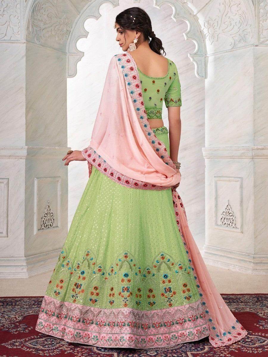 Amazing Green Embroidered Georgette Sangeet Wear Lehenga Choli With Dupatta - Zeel Clothing