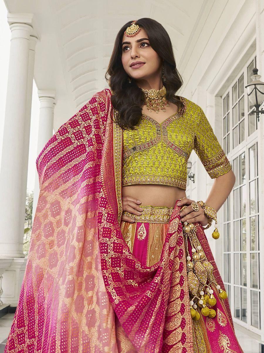 Amazing Green Embroidered Silk Wedding Wear Lehenga Choli