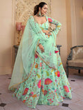 Amazing Green Floral Printed Organza Function Wear Lehenga Choli - Zeel Clothing
