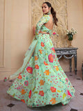 Amazing Green Floral Printed Organza Function Wear Lehenga Choli - Zeel Clothing