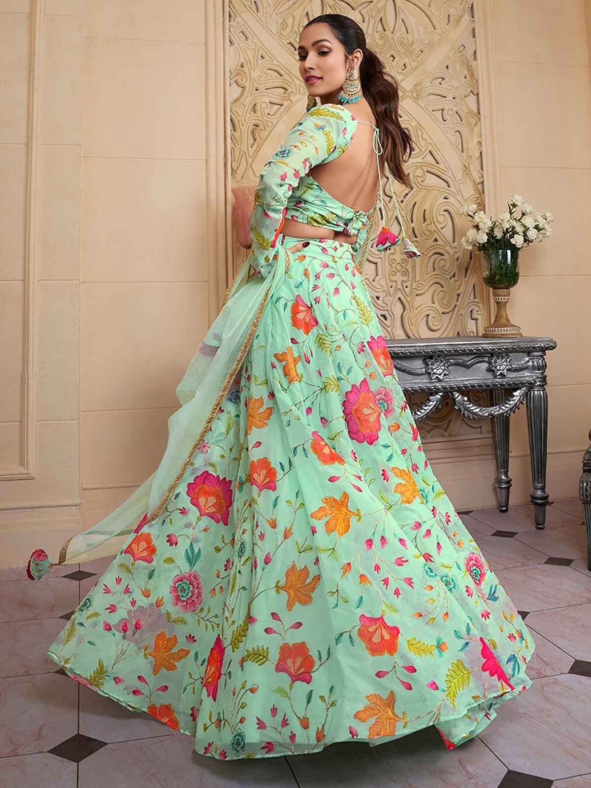 Amazing Green Floral Printed Organza Function Wear Lehenga Choli - Zeel Clothing