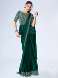 Amazing Green Lace Work Chiffon Event Wear Saree With Blouse - Zeel Clothing