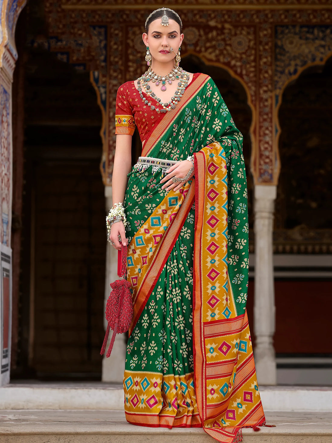 Amazing Green Printed Silk Event Wear Saree With Blouse - Zeel Clothing