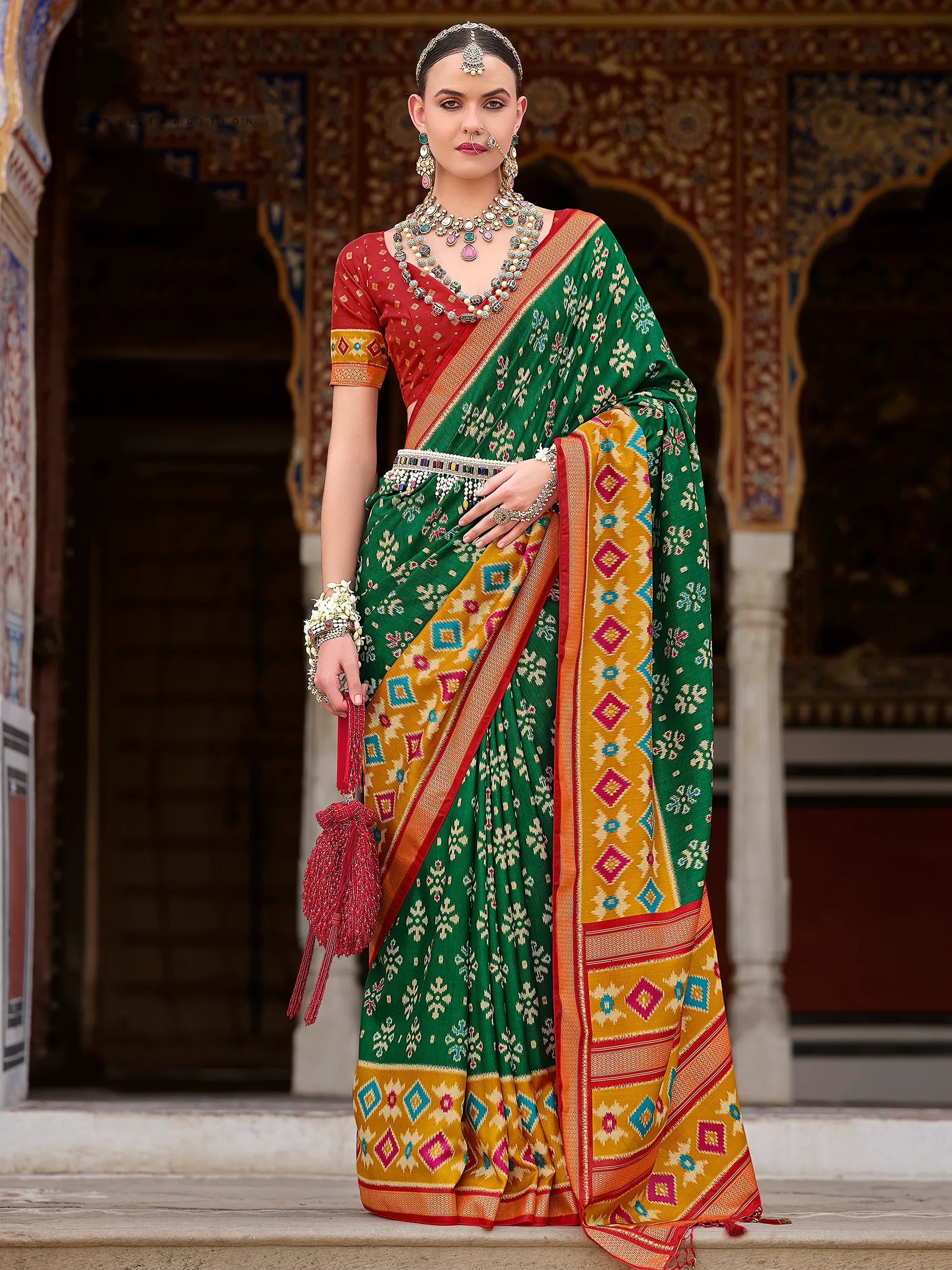 Amazing Green Printed Silk Event Wear Saree With Blouse - Zeel Clothing