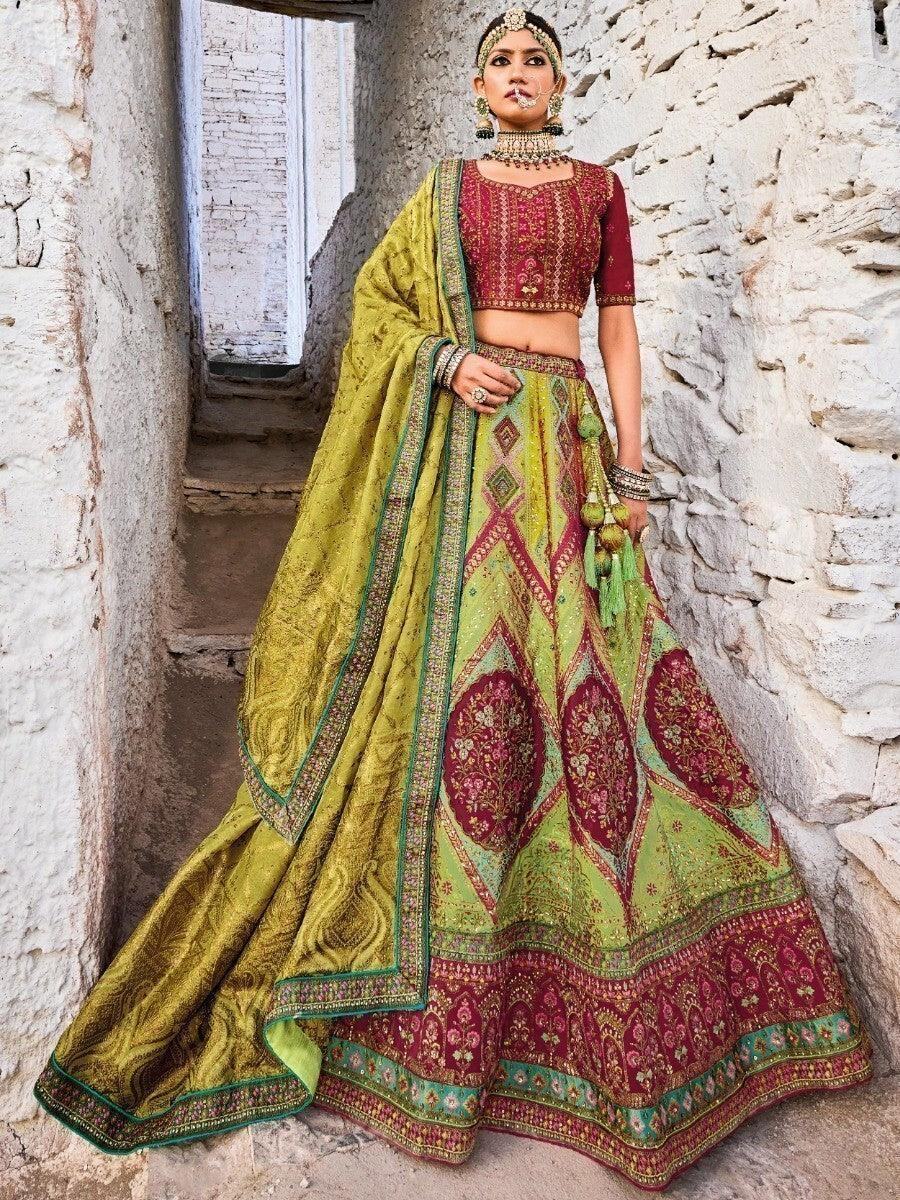 Amazing Green Sequins Banarasi Silk Sangeet Wear Lehenga Choli